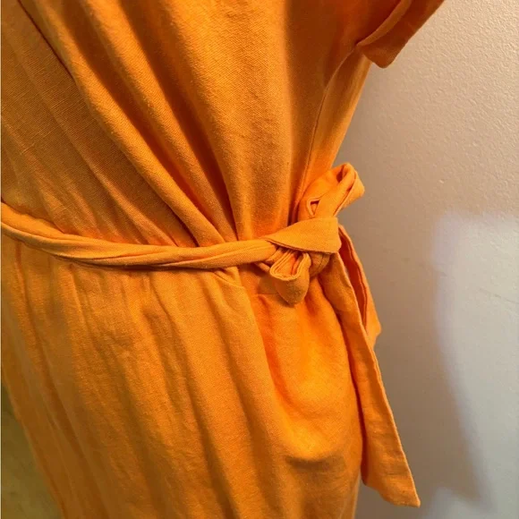 Martel 100% Linen Orange Wrap Dress - Picture 3 of 12